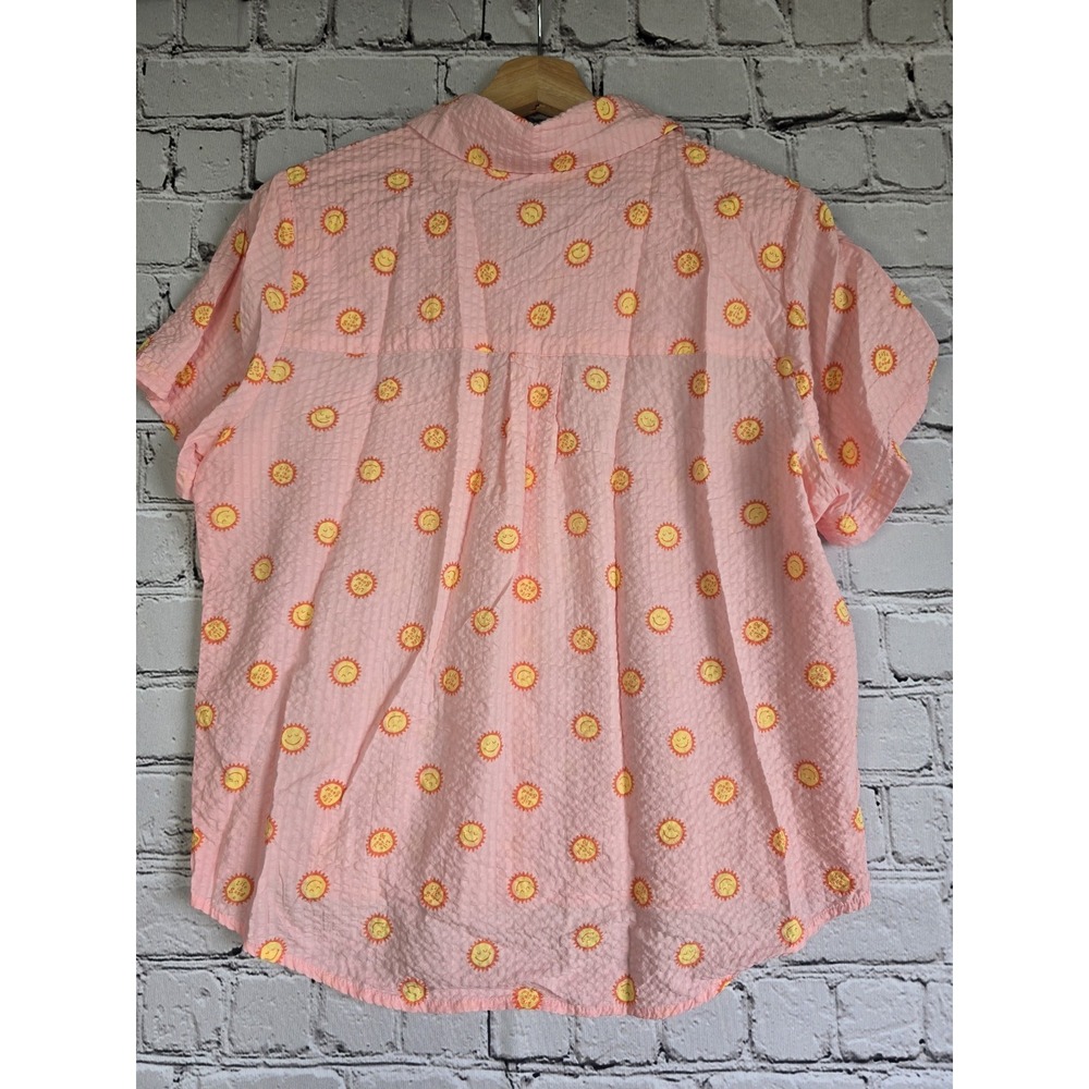 Life Is Good Sleep Cotton Blend Sunshine Smiling Sun Graphic Print Button Up Top - Picture 7 of 10